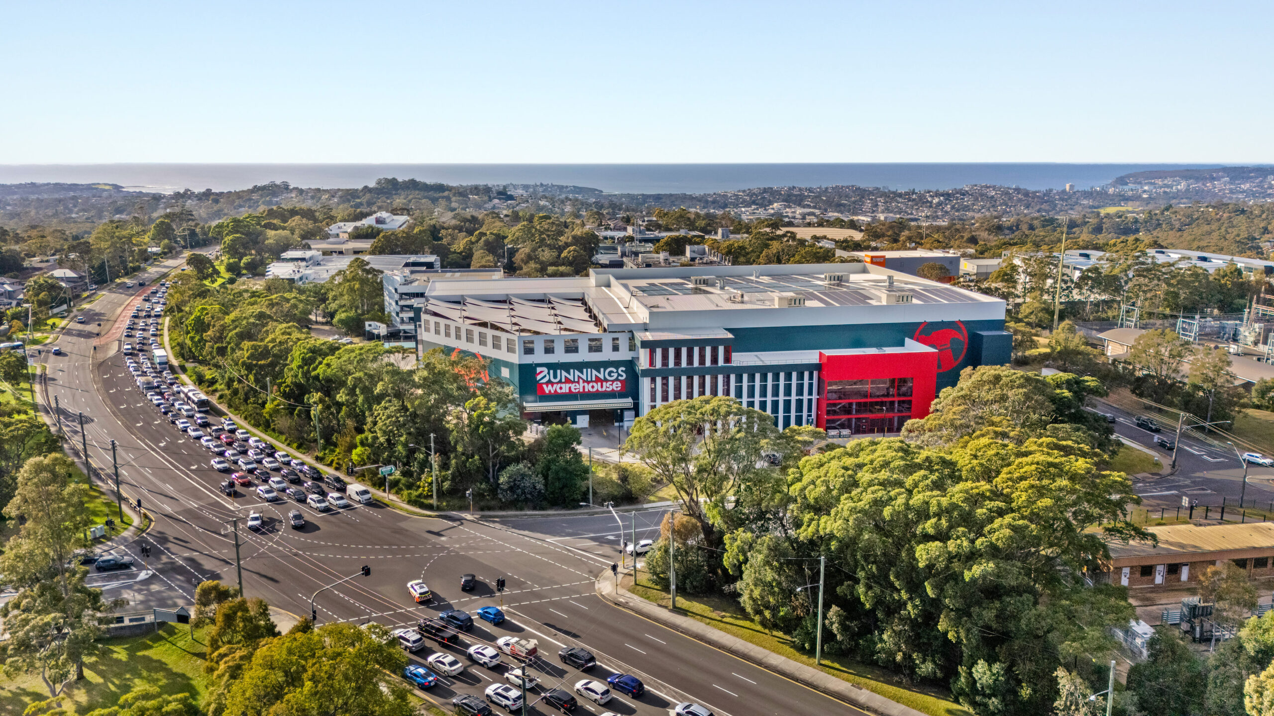 Aerial view of a Bunnings Warehouse retail centre